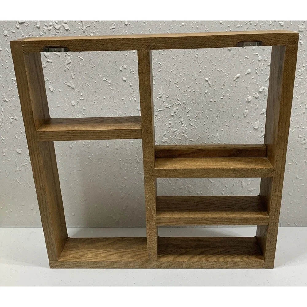 Country Wall Curio Knick Knack Display Shelf Wooden Cubbies Golden Oak 18x18x3